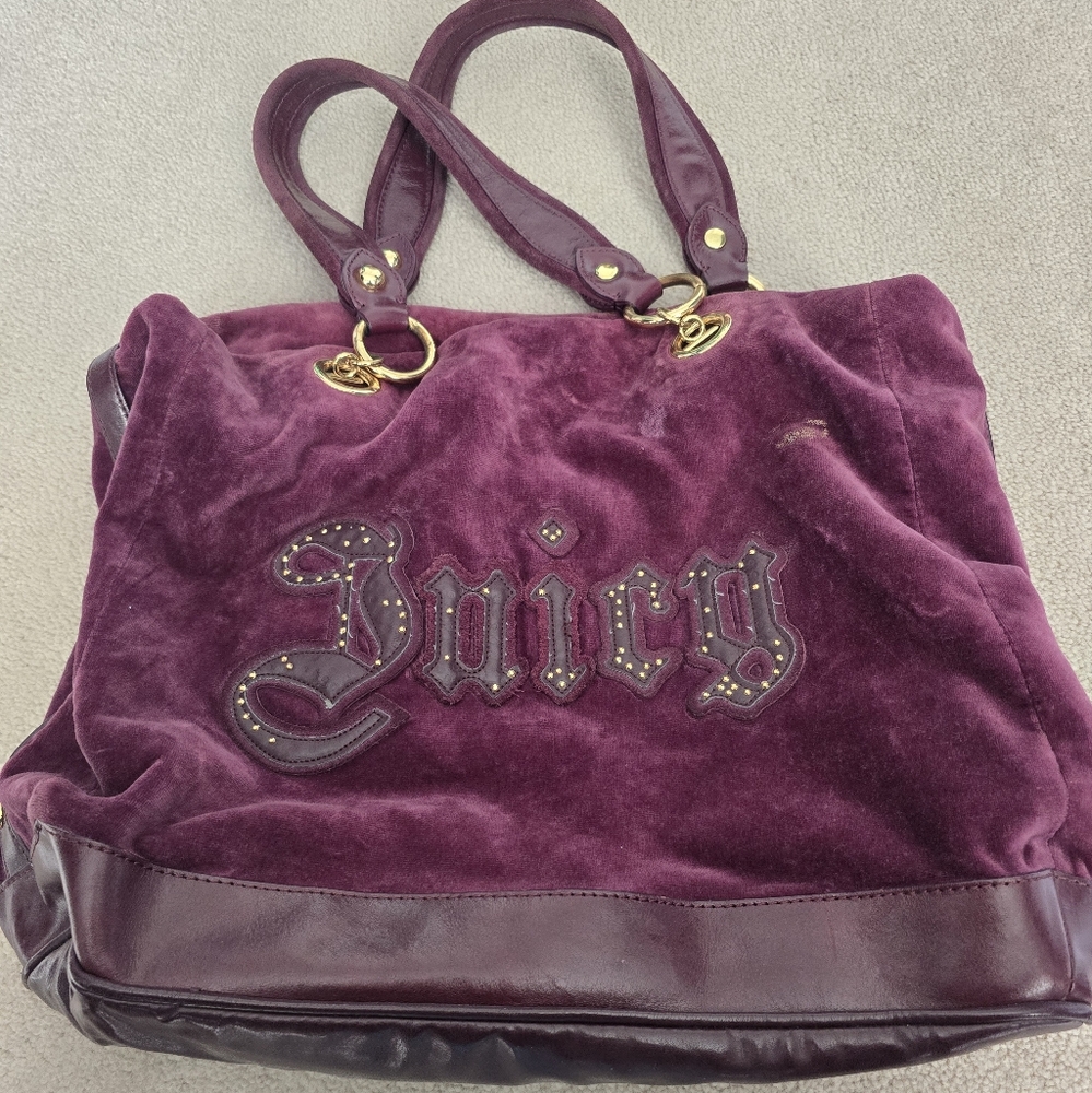 Juicy Couture Purple Velour Tote Bag with Rhinestone Logo
